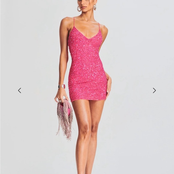 RETROFETE Neon Pink Sequin Dress- Size M - Picture 2 of 10